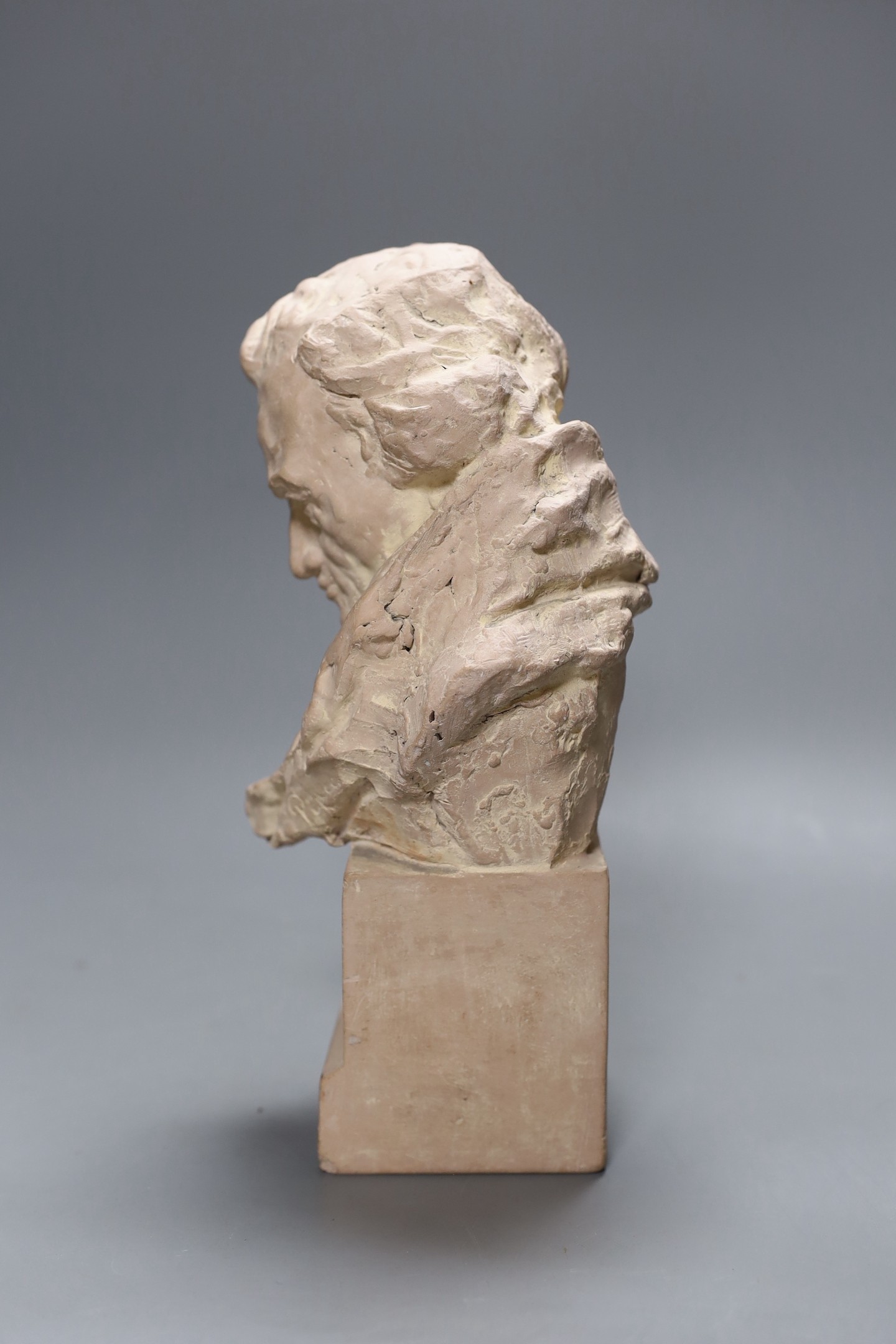 A small pottery bust of a 19th century gentleman, signed Pipa?, 24cm